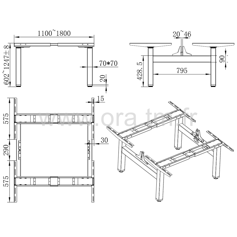 DESK4 - STRUCTURE TABLE REGLABLE - ELECTRIQUE 4 MOTEURS